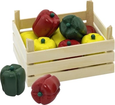 GOKI Speelgoedkeuken - Groentenkistje Met Paprikas - 14,1X10,1X7,3Cm - 10 Delen - Hout