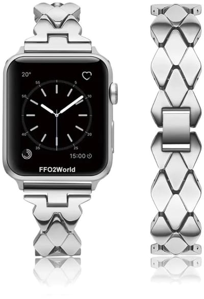 Stravo Ruitvormig Dun Metalen Horlogebandje – Geschikt voor Apple Watch 46mm (Series 11/10), 45mm (Series 9/8/7), 44mm (Series 6/5/4, SE 3/2/1), 49mm (Ultra 3/2/1) – Slank RVS Ketting bandje voor Dames – Zilver