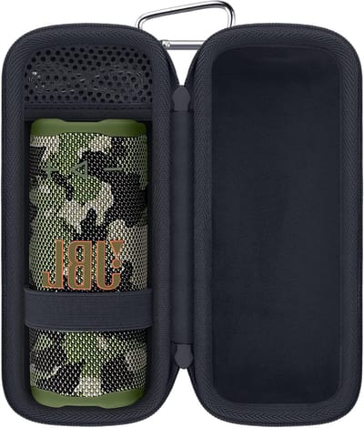 Draagbare Hard Shell Tas voor Bluetooth Speaker, Compact en Lichtgewicht met Carabiner, Camouflage-Groen, Ideaal voor Reizen en Bescherming