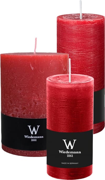 Wiedemann Cilinderkaarsen/stompkaarsen - set van 3 - rustieke kaars - rood - 10x14/7x16/6x12 cm