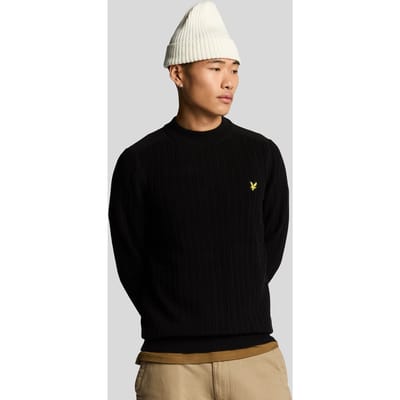 Lyle & Scott effen geribbelde gitzwarte trui met opstaande hals