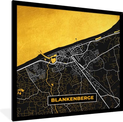Fotolijst incl. Poster - Stadskaart - Gold - Blankenberge - Plattegrond - Kaart - 40x40 cm - Posterlijst