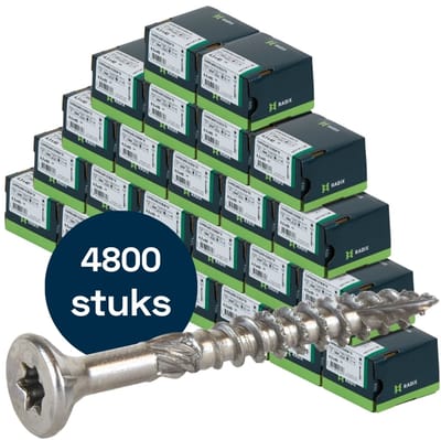 Radix Torx 20 Spaanplaatschroef - Platkop + Snijpunt - 4,5 x 40mm/24 - RVS - Deeldraad (4800 stuks) VOLLE DOOS!