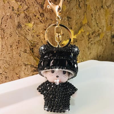 Monchchi Diamant Sleutelhanger Schattige Aap Sleutelhanger Kawaii Monchichi Hangend Ornament Autosleutelhanger Verjaardag Kinderen Duurzame Cadeaus black
