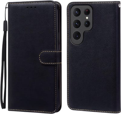 Mobiel Hoesje Geschikt voor Samsung Galaxy S25 Ultra – Luxe Lederen Portemonnee Flip Hoesje met Pasjeshouder, Magneetsluiting & Volledige Bescherming, Telefoonhoes Book Cover Case –Zwart