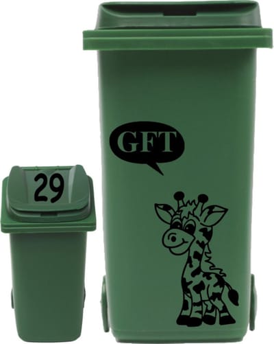 Sticker set container Giraf Gft tekst + huisnummer deksel | Rosami Decoratiestickers