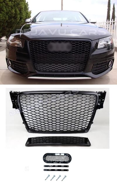 OEM Line - RS4 Look Front Grill Hoogglans zwart Black Edition Voorbumper Tuning Grill DTM RS Look Bumper Grille voor Audi A4 B8 8K Sedan & Avant / S line / S4 (2008-2011)