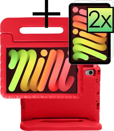 Hoes - Geschikt voor Apple iPad Mini 6 (2021) - 8.3 inch - 6e Generatie - Met 2x Screenprotector - Kinderhoes Shockproof Bumper - Kidsproof Case - Tablet Hoesje - Kinder Cover - Rood
