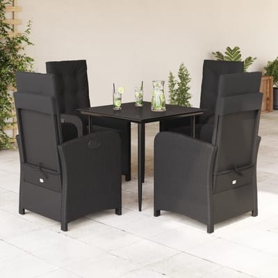 vidaXL - 5-delige - Tuinset - met - kussens - poly - rattan - zwart