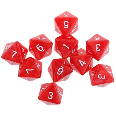 Kit de Dés Numériques D8 16mm 10 Pièces/set Dés Polyédriques Opales 8 Faces en Acrylique pour Jeu de Société DND Jeu de Rôle sur Table