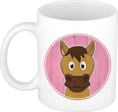 Paard mok - wit - keramiek - 300 ml - kinder beker paard
