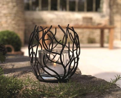 Theelighthouder Flame - Zwart Metaal - incl.glas - hoogte 20cm - diameter 20cm