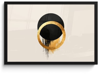 Poster in lijst - Fotolijst 60x40 cm - Posters - Abstract ontwerp - Zwarte cirkel - Verfvlekken - Posterlijst zwart - Decoratie - Wanddecoratie woonkamer - Muurdecoratie slaapkamer