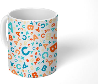 Mok - Koffiemok - Letters - Abc - Oranje - Blauw - Patronen - Mokken - 350 ML - Beker - Koffiemokken - Theemok