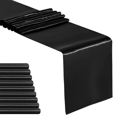 10-Pack Satijnen Tafelloper Zwart 12x108 Inch Lang Bruiloft Satijn Zijde Tafellopers voor Verjaardagsfeesten Banketten Decoraties