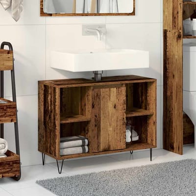 vidaXL - Badkamerkast - Oud - Hout - 80 - x - 33 - x - 60 - cm - Bewerkt - hout