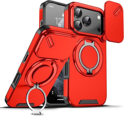 Hoesje Geschikt voor iPhone 17 Pro hoesje Rood - Shock Hybrid Armor Hoes met Kickstand Ring en Camera Bescherming - Geschikt voor MagSafe