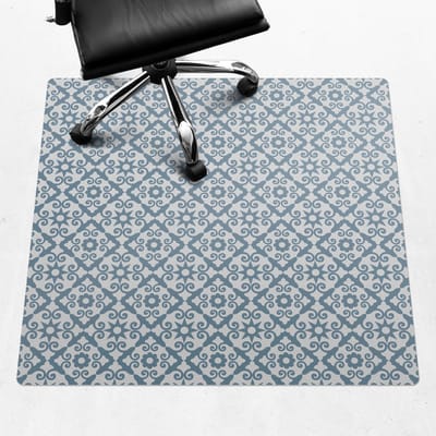 Wallfluent - Vloerbeschermer Bloemenornament - 100x100 cm - Blauw Vloerbeschermer Bureaustoel Tapijt - Vierkant - Vloerbeschermer Tapijt-Stoel Mat-Kantoordecoraties - Boho-patroon