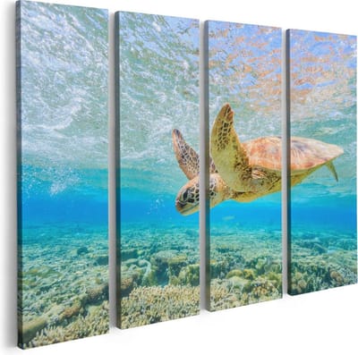 Artaza Canvas Schilderij Vierluik Schildpad Zwemt in de Zee bij het Rif - 80x60 - Foto Op Canvas - Canvas Print