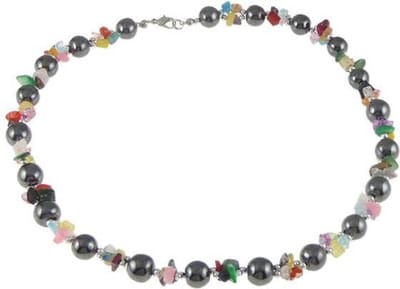 Edelstenen ketting Hematite Colorfull Gemstone - hematiet - luxe sieraden zakje - dames ketting - zwart - rood - groen - geel - zilver -oranje - roze