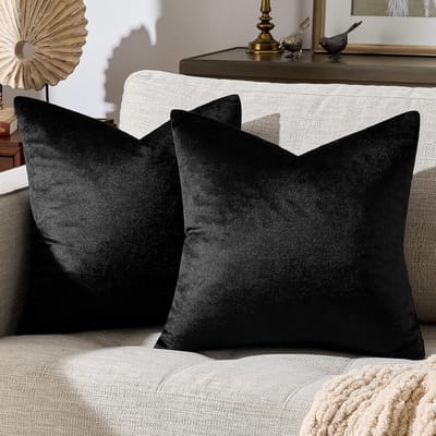 GIGIZAZA Decoratieve kussenslopen 18 x 18, set van 2 bankkussens, zwarte kussensloop, fluwelen kussensloop, vierkante kussenslopen (zwart, 18 x 18- set van 2)