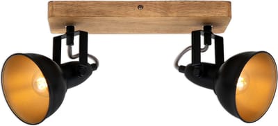 BRILONER Wood & Style - Plafondlamp - opbouwspot draaibaar - E14 - hout en metaal - zwart en goud
