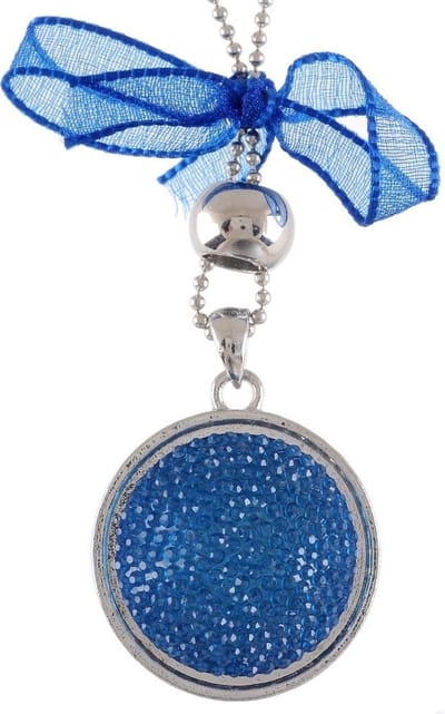 Behave - Lange blauwe ketting met strikje en metalen hanger 33mm