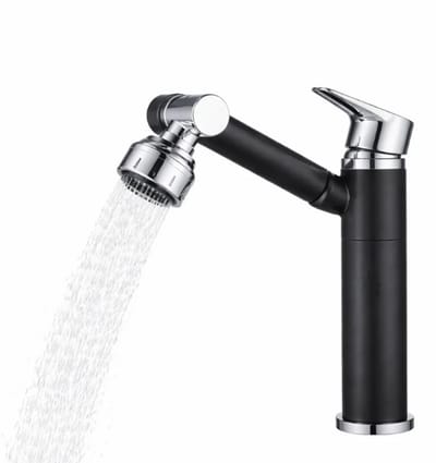 Hudor Wastafelgarnituur Zwart Chroom - Moduleerbare Kop - Keramische Cartridge - Waterbesparend - Gerecycled Messing - Modern Design Badkamer Kraan