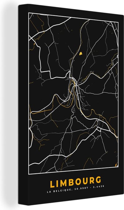 Canvas Schilderij Limburg - Kaart - Goud - Stadskaart - Plattegrond - 20x30 cm - Wanddecoratie