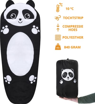 Dutch Mountains Kinderslaapzak Panda - 170 x 70cm Polyester - Zacht en Lichtgewicht - Opberghoes