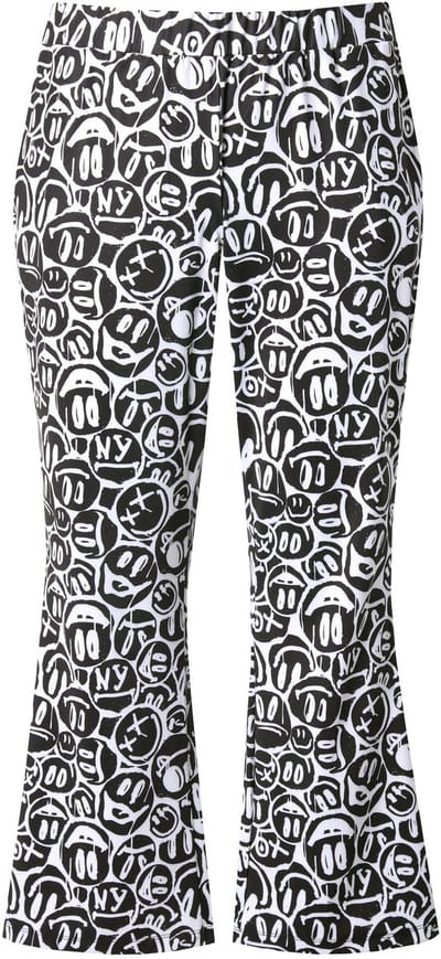 Angel of Style - Dames - Broek uitlopend scuba-jersey smileys - Zwart - Maat 48