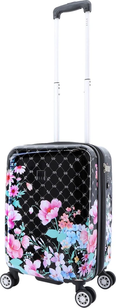 ELLE Handbagage Koffer met print | Trolley 55x35x25 cm ? Bouquet - Zwart - Zwart / Small
