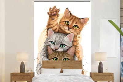 Behang - Fotobehang Katten - Illustratie - Huisdieren - Poes - Breedte 160 cm x hoogte 240 cm