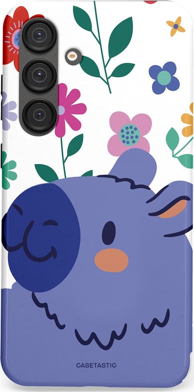 Casetastic Hoesje Geschikt voor Samsung S25 Plus - Stijlvolle Beschermende Duo-layer Case - Capibara Bloempje Blauw
