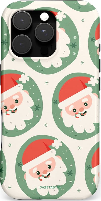 Casetastic hoesje geschikt voor Apple iPhone 16 Pro - MagSafe - Dubbellaagse bescherming - Zuurstok Groen Witte Kerstman - Fashion Case - Wit Saliegroen Crème Terracotta