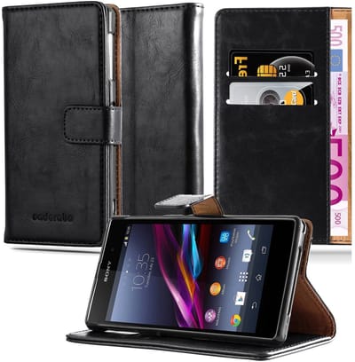Cadorabo Hoesje geschikt voor Sony Xperia Z in ZWART GRAFIET - Beschermhoes met magnetische sluiting, standfunctie en kaartvakje Book Case Cover Etui