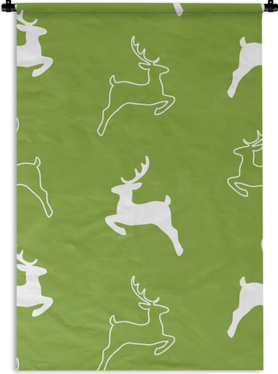 Wandkleed - Wanddoek - Hert - Groen - Patronen - 60x90 cm - Wandtapijt
