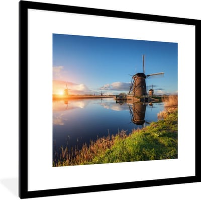 Fotolijst incl. Poster - Windmolen - Water - Zon - 40x40 cm - Posterlijst