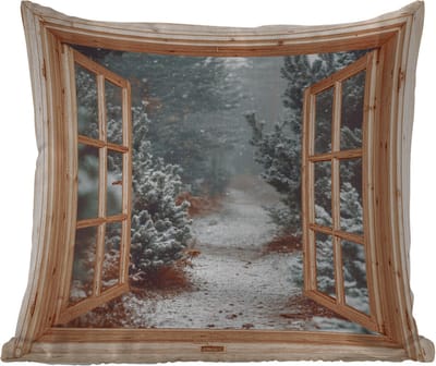 Tuinkussen - Bos - Winter - Bomen - Natuur - Pad - Doorkijk - 40x40 cm - Weerbestendig