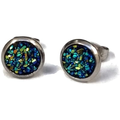 Aramat Jewels | Oorbellen | RVS Druzy Oorbellen - Glinsterende Studs | Rood | |10mm | Staal | Kinderen, Volwassenen | Verkleurd niet