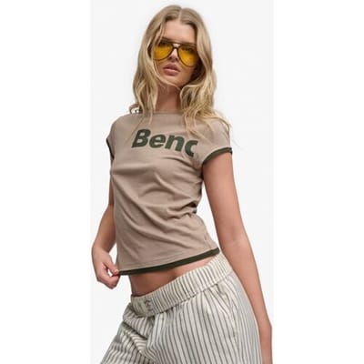 Superdry Bench Aansluitend T-shirt met Korte Mouwen en Laagjes Beige Grootte: M
