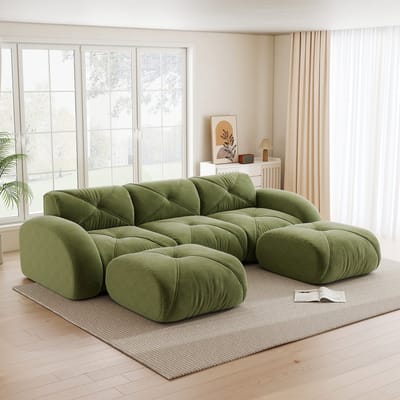 Wishdor Modulaire Bank - Frameloos En Flexibel - Hoge Dichtheid Schuim - Huisdiervriendelijk - Voor De Woonkamer - Chenille - Groen