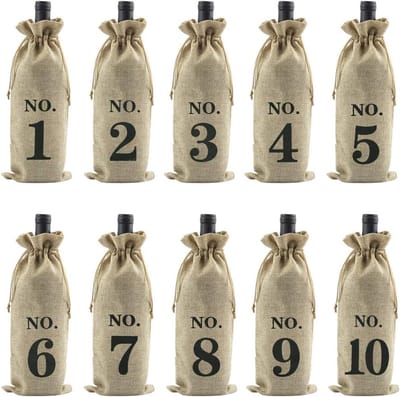 10 stuks wijnfleszakjes, jute wijnzakken, herbruikbare wijncadeauzakjes met trekkoord, jute wijngeschenktas, wijnflessen, cadeauzakjes voor Kerstmis, verjaardag, Valentijnsdag, lichtbruin