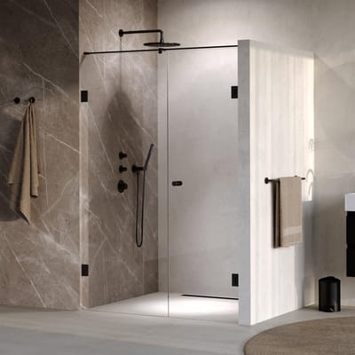 Brauer Void - Carving Nisdeur - 2-Delig - Helder Glas - 140 x 200 cm - Omkeerbaar - met Draaideur 70 cm - Aan Muur - incl. Glascoating - Mat Zwart