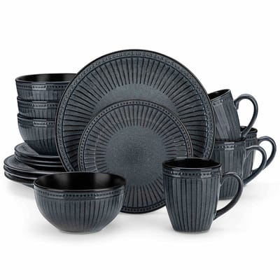 Serviesset - 4 Persoons Servies - Keramiek - Diner- en Dessertborden, Kommen en Kopjes - 16-delige Set - Grijs