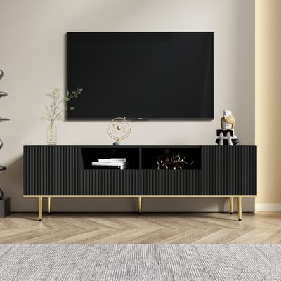 Sweiko Moderne TV kast, Lade kast, Opslagkast, Met laden, Gouden decoraties, gouden poten en gouden randen TV meubels, Zwart