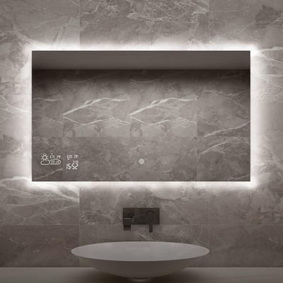 LED Wandspiegel met Touch Schakelaar en Anti-Fog Functie - Slimme Badkamerspiegel met Weersvoorspelling en Temperatuurweergave 100 x 60 cm