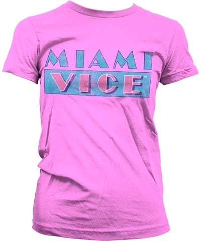 Miami Vice Distressed T-shirt met logo voor dames, meisjesachtig, roze