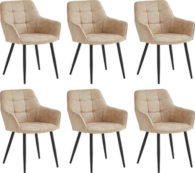Colenis® - Oriana Eetkamerstoel - Set Van 6 - Beige - Microfiber Stof - Industrieel