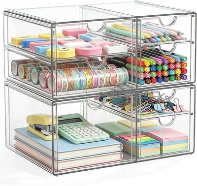 Make-up Organizer met 7 Laden en 2 Stuks Bureauaccessoires, Duidelijke Desk Organizer, Stofdichte Lade en Sieradenopslag voor Make-up en Kantoorbenodigdheden